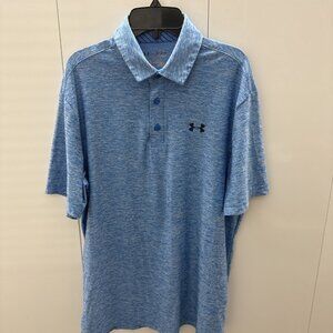 Under Armour Polo Heat Gear Shirt MENS Medium Loose Golf Blue Short Sleeve